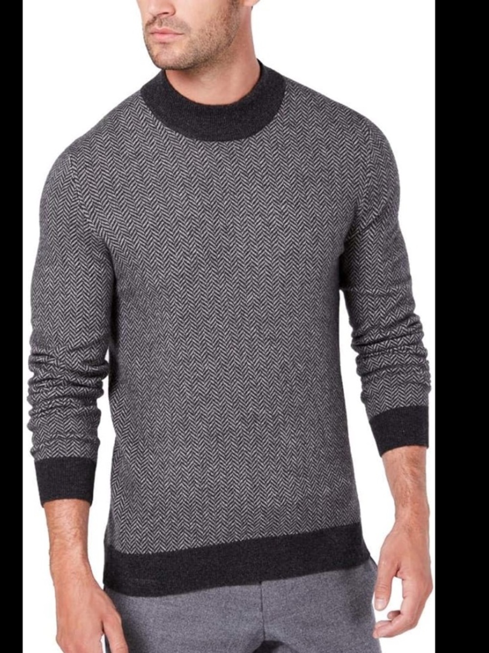 Tasso Elba cashmere gray blacksweater Herringbone Pullover crewneck XL